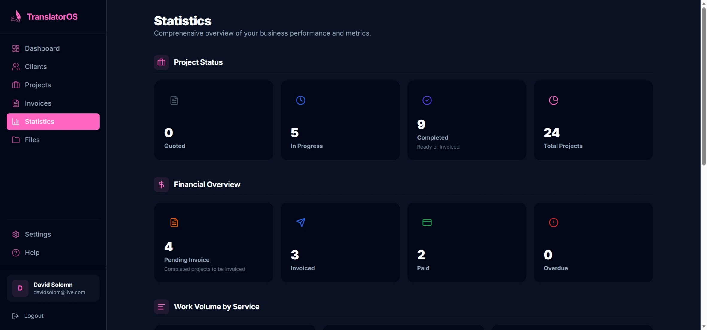 Statistics interface preview